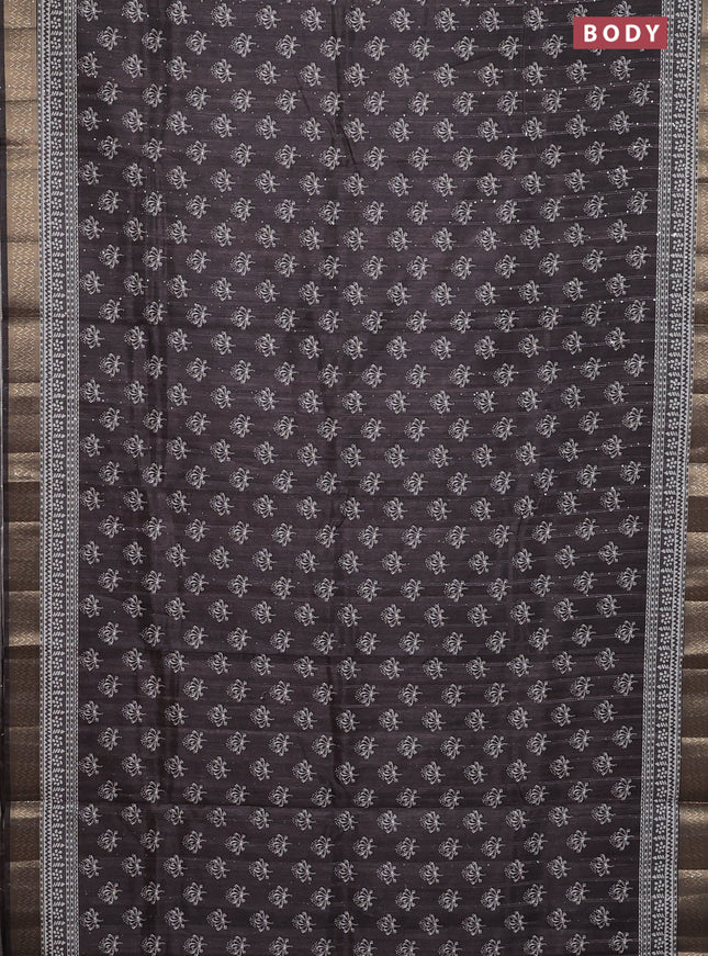Semi tussar saree brown with butta prints & sequin work and zari woven border