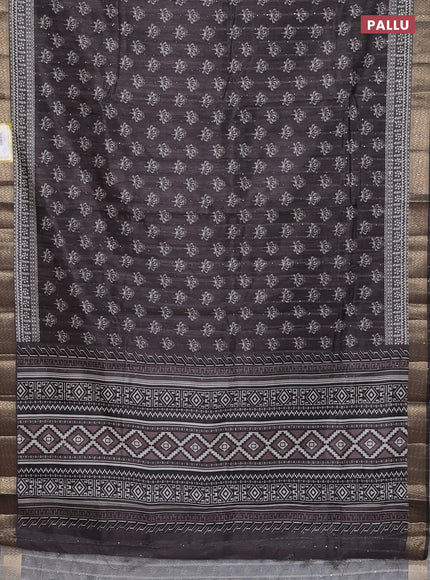 Semi tussar saree brown with butta prints & sequin work and zari woven border
