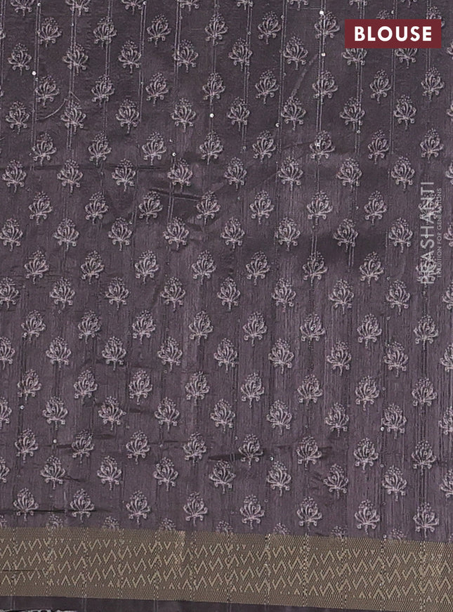 Semi tussar saree brown with butta prints & sequin work and zari woven border