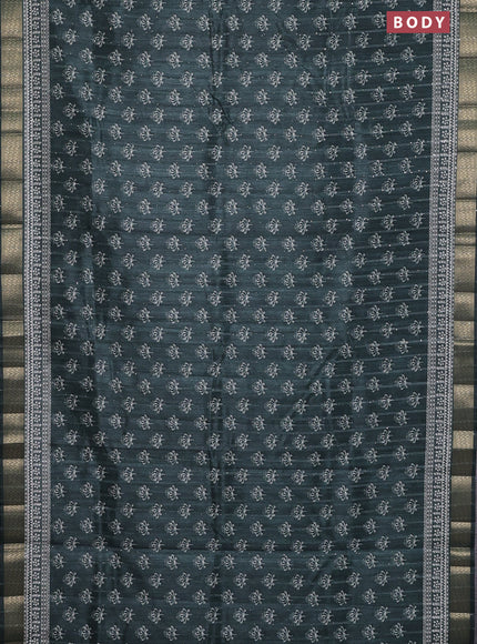 Semi tussar saree dark green with butta prints & sequin work and zari woven border