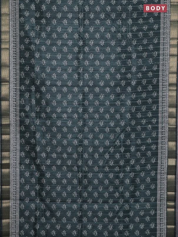 Semi tussar saree dark green with butta prints & sequin work and zari woven border