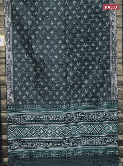 Semi tussar saree dark green with butta prints & sequin work and zari woven border