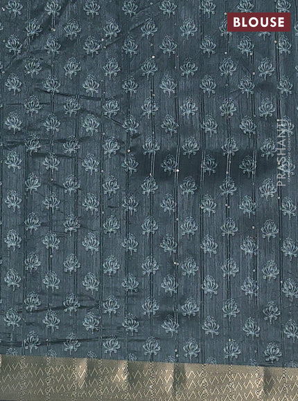 Semi tussar saree dark green with butta prints & sequin work and zari woven border