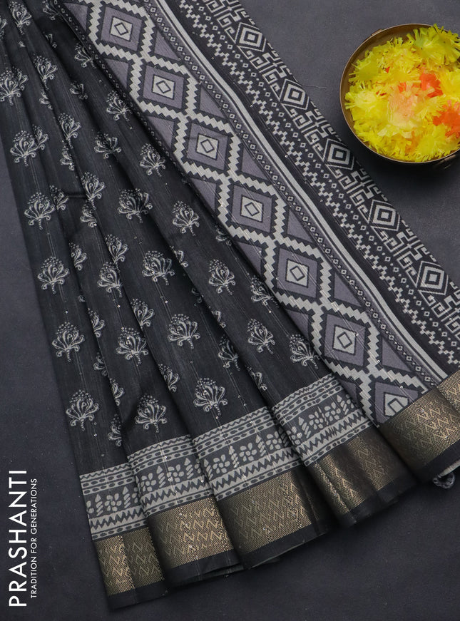 Semi tussar saree elephant grey with butta prints & sequin work and zari woven border