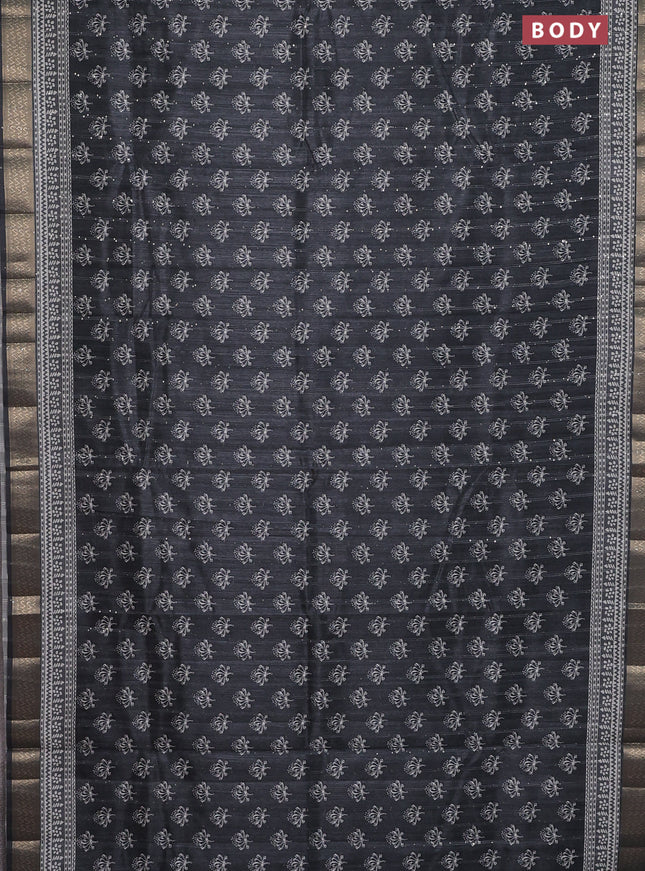 Semi tussar saree elephant grey with butta prints & sequin work and zari woven border