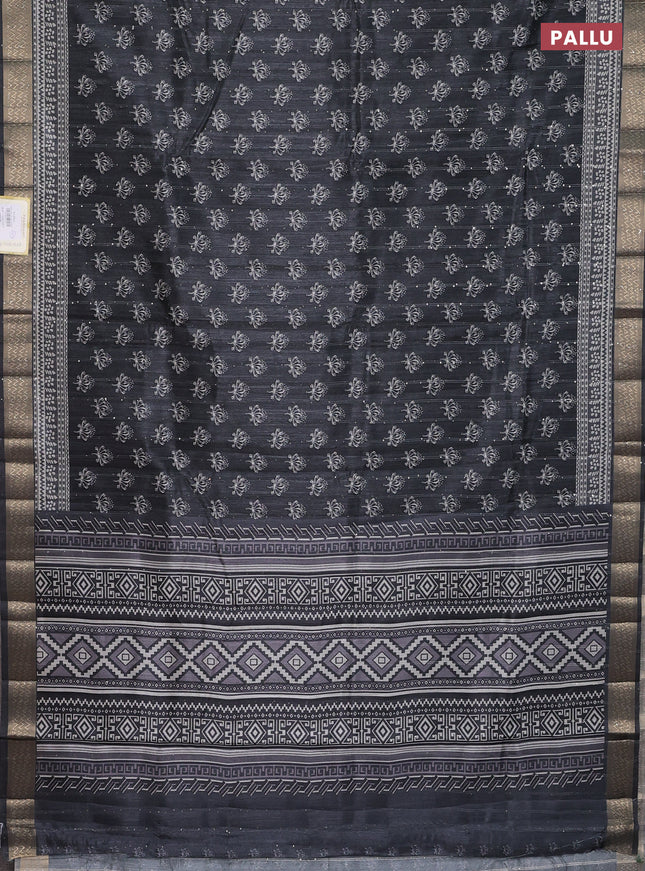 Semi tussar saree elephant grey with butta prints & sequin work and zari woven border
