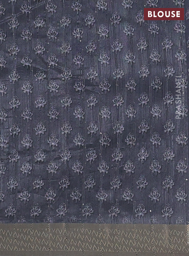 Semi tussar saree elephant grey with butta prints & sequin work and zari woven border