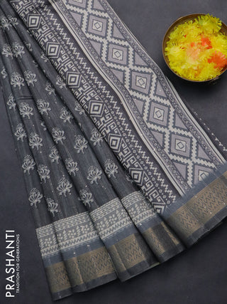 Semi tussar saree grey with butta prints & sequin work and zari woven border