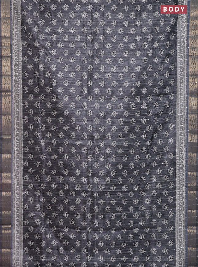 Semi tussar saree grey with butta prints & sequin work and zari woven border