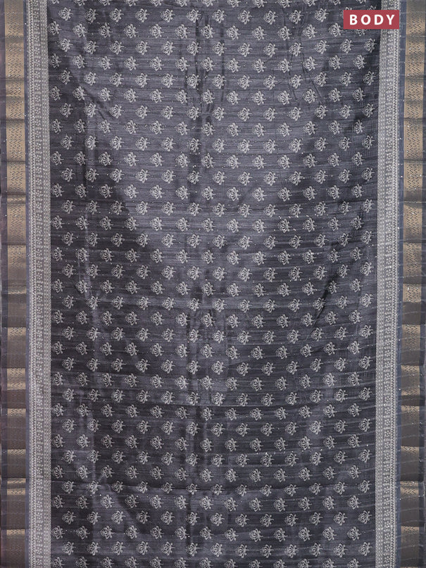 Semi tussar saree grey with butta prints & sequin work and zari woven border