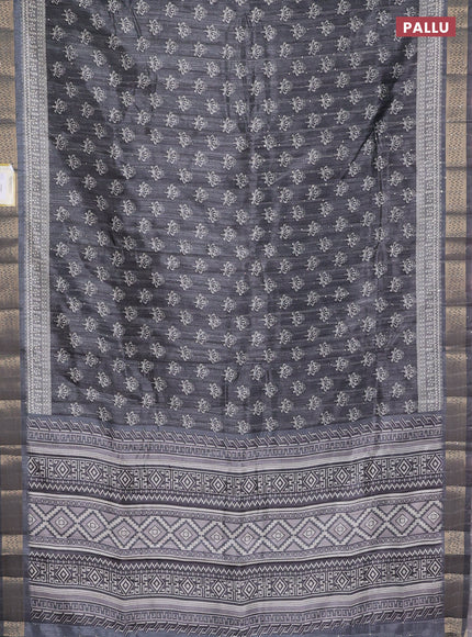 Semi tussar saree grey with butta prints & sequin work and zari woven border