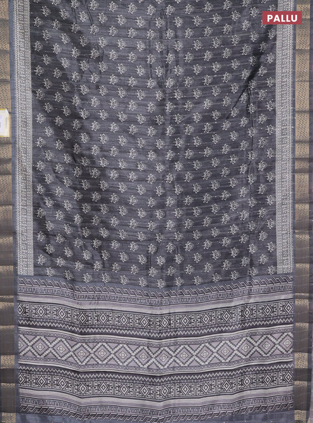 Semi tussar saree grey with butta prints & sequin work and zari woven border