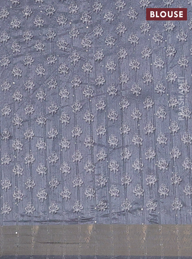 Semi tussar saree grey with butta prints & sequin work and zari woven border