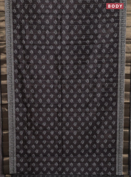 Semi tussar saree dark brown with butta prints & sequin work and zari woven border