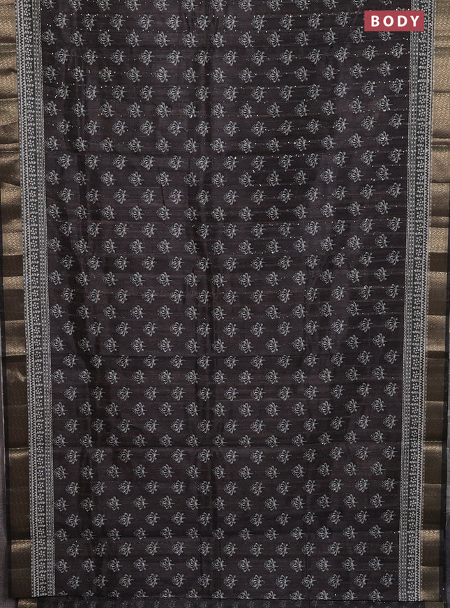 Semi tussar saree dark brown with butta prints & sequin work and zari woven border