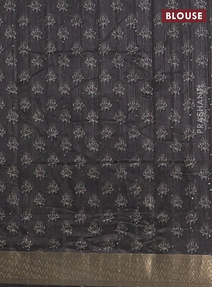 Semi tussar saree dark brown with butta prints & sequin work and zari woven border