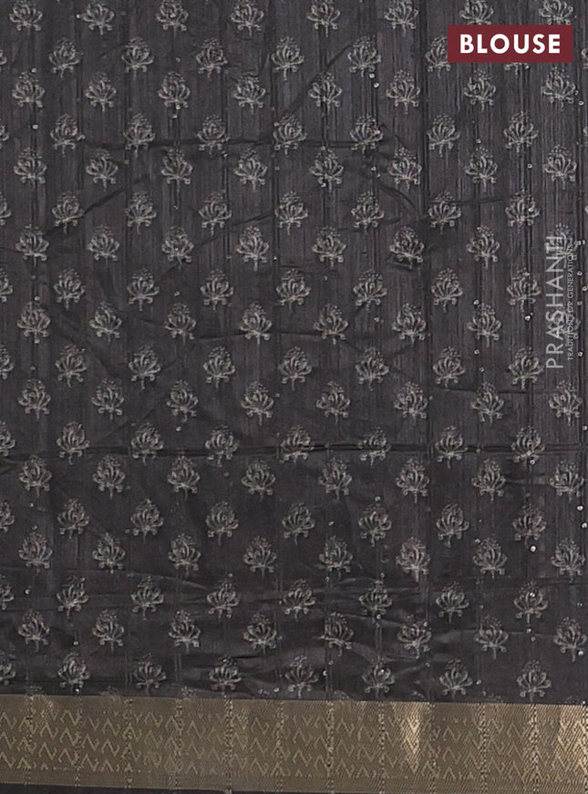 Semi tussar saree dark brown with butta prints & sequin work and zari woven border