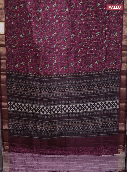 Semi tussar saree magenta pink with allover prints & sequin work and zari woven border