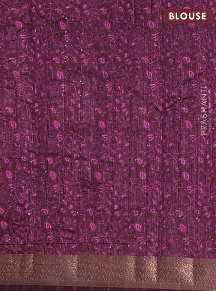 Semi tussar saree magenta pink with allover prints & sequin work and zari woven border