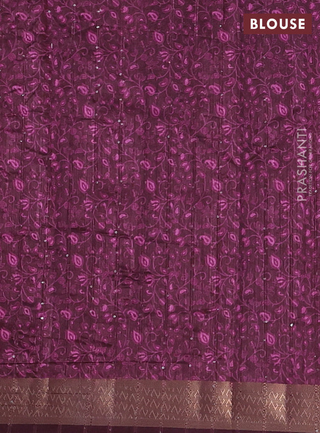Semi tussar saree magenta pink with allover prints & sequin work and zari woven border