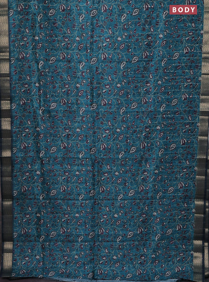 Semi tussar saree teal blue with allover prints & sequin work and zari woven border