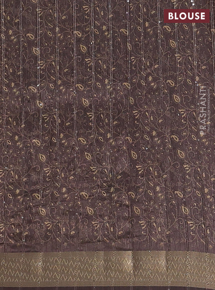 Semi tussar saree brown with allover prints & sequin work and zari woven border