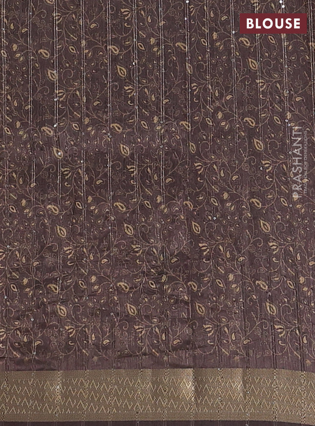 Semi tussar saree brown with allover prints & sequin work and zari woven border