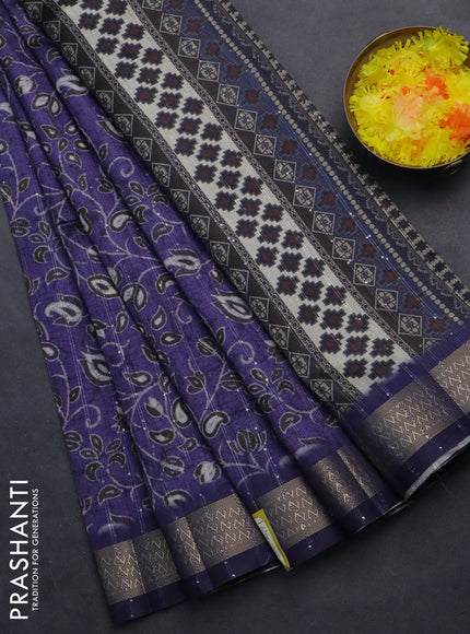 Semi tussar saree violet with allover prints & sequin work and zari woven border
