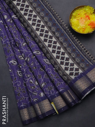 Semi tussar saree violet with allover prints & sequin work and zari woven border