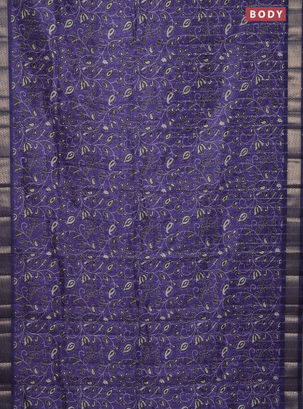 Semi tussar saree violet with allover prints & sequin work and zari woven border