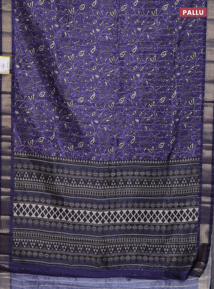 Semi tussar saree violet with allover prints & sequin work and zari woven border