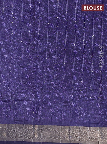 Semi tussar saree violet with allover prints & sequin work and zari woven border