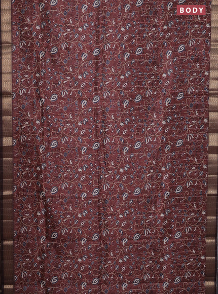 Semi tussar saree brown with allover prints & sequin work and zari woven border