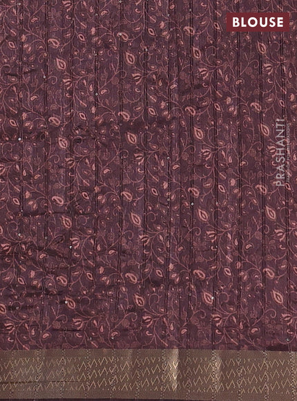Semi tussar saree brown with allover prints & sequin work and zari woven border