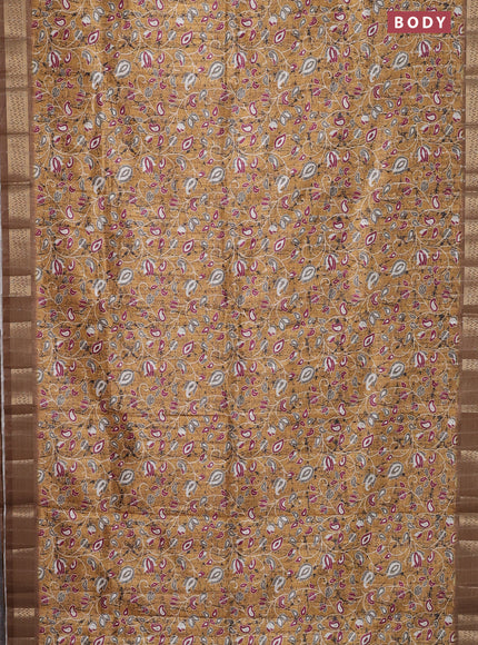 Semi tussar saree mustard yellow with allover prints & sequin work and zari woven border