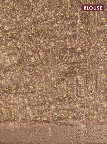 Semi tussar saree mustard yellow with allover prints & sequin work and zari woven border