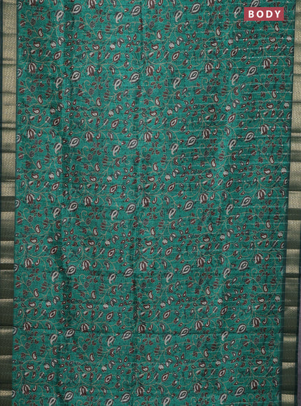 Semi tussar saree green with allover prints & sequin work and zari woven border