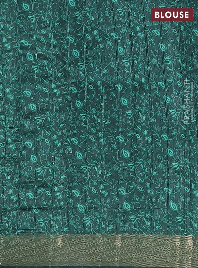 Semi tussar saree green with allover prints & sequin work and zari woven border