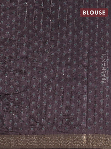 Semi tussar saree brown with floral butta prints & sequin work and zari woven border