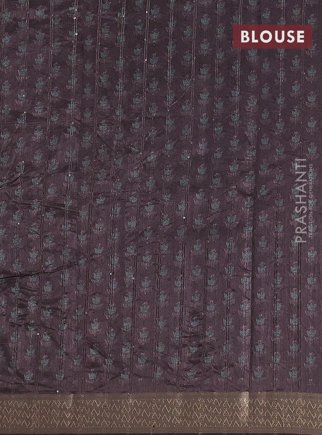 Semi tussar saree brown with floral butta prints & sequin work and zari woven border