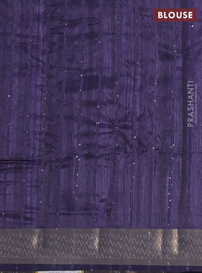 Semi tussar saree green and black with floral butta prints & sequin work and zari woven border