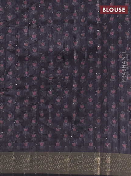 Semi tussar saree deep jamun and black with floral butta prints & sequin work and zari woven border