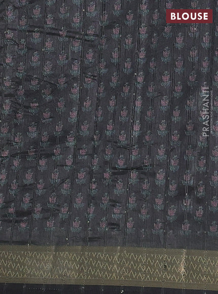 Semi tussar saree sap green and black with floral butta prints & sequin work and zari woven border