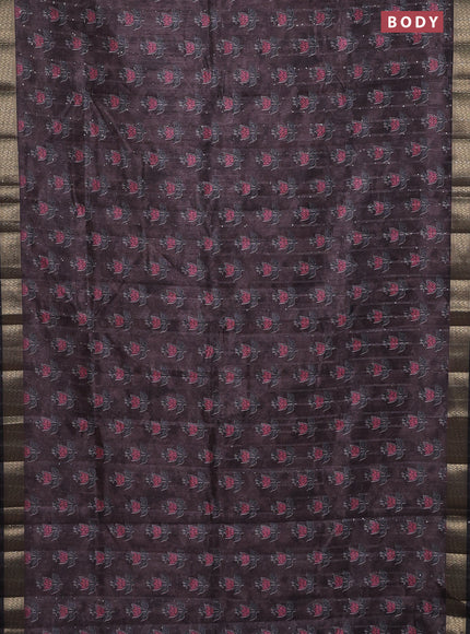 Semi tussar saree brown and black with floral butta prints & sequin work and zari woven border
