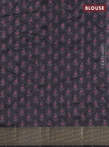 Semi tussar saree brown and black with floral butta prints & sequin work and zari woven border
