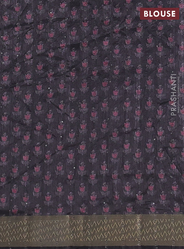 Semi tussar saree brown and black with floral butta prints & sequin work and zari woven border