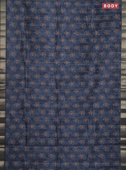 Semi tussar saree grey and black with floral butta prints & sequin work and zari woven border