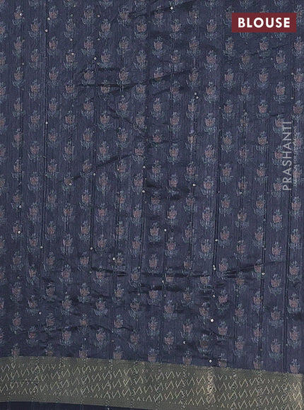 Semi tussar saree grey and black with floral butta prints & sequin work and zari woven border