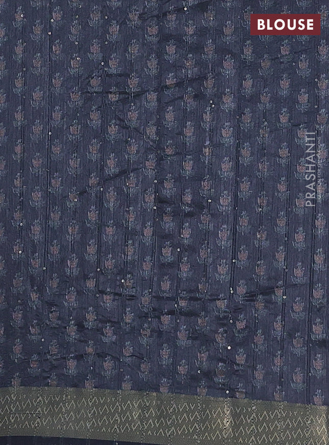 Semi tussar saree grey and black with floral butta prints & sequin work and zari woven border