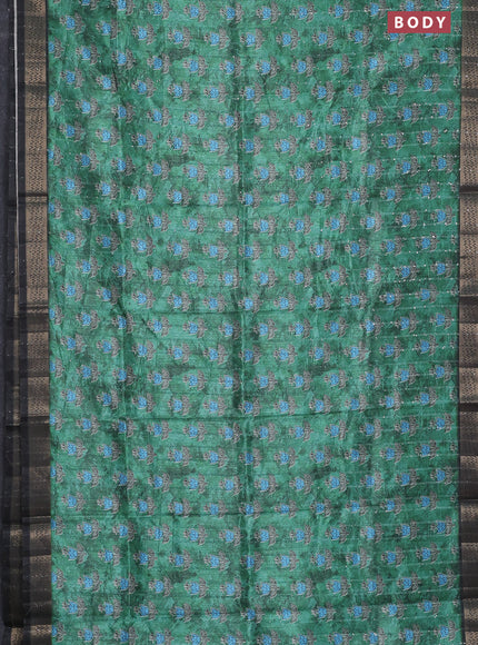 Semi tussar saree green and black with floral butta prints & sequin work and zari woven border